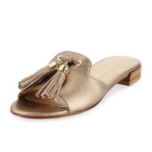 Stuart Weitzman Two Tassels Leather Flat Slide Sandal Size 6 1/2
